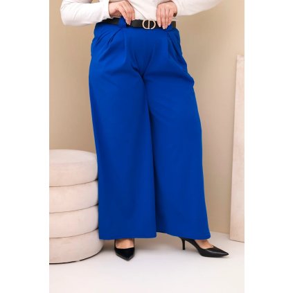 Dámské kalhoty Plus Size viskózové s širokými nohavicemi a páskem královsky modré (Velikost universal, Barva Chrpa)