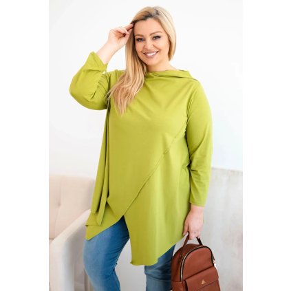 Dámská asymetrická bavlněná blůza Plus Size olivová (Velikost universal, Barva Olive)
