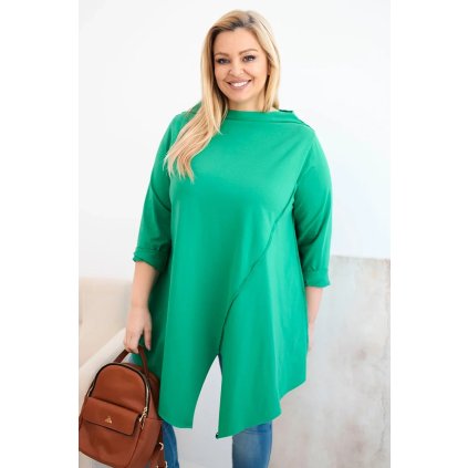 Dámská asymetrická bavlněná blůza Plus Size zelená (Velikost universal, Barva Zelená)