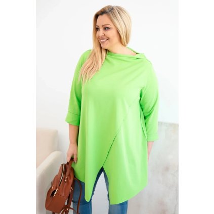 Dámská asymetrická bavlněná blůza Plus Size světle zelená (Velikost universal, Barva Světle zelená)