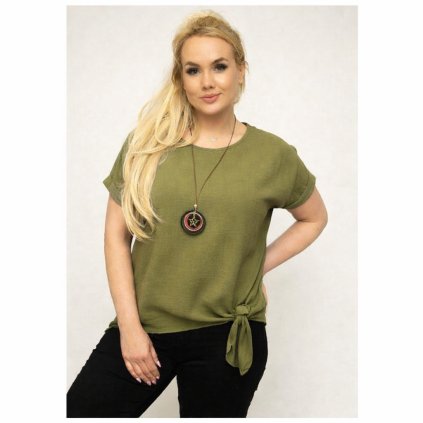 tunika s uzlem na boku a ozdobou na krk khaki