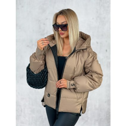 prošívaná bunda s kapucí hnědá
