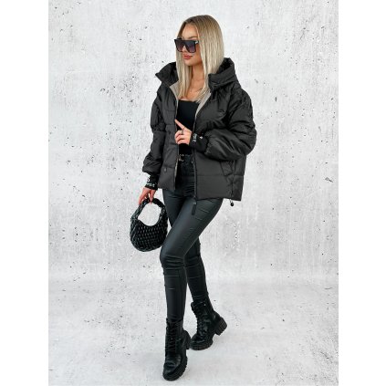 prošívaná bunda s kapucí černá