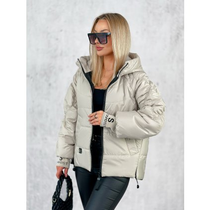 prošívaná bunda s kapucí béžová