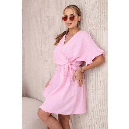 Krátké mušelínové šaty světle růžové (Velikost universal, Barva Světle růžová)