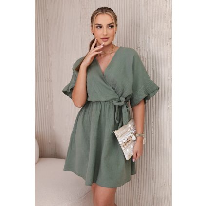 Krátké mušelínové šaty khaki (Velikost universal, Barva Khaki)