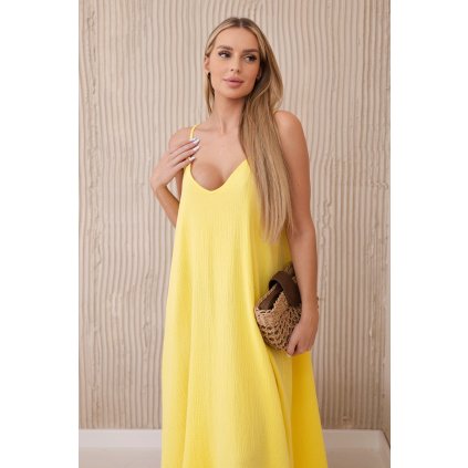 Mušelínové šaty na ramínka žluté (Velikost universal, Barva Žlutý)