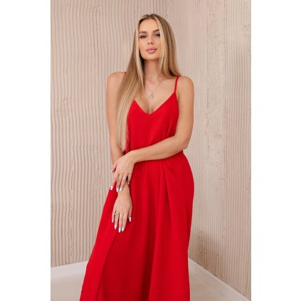 Mušelínové šaty na ramínka červené (Velikost universal, Barva Červená)