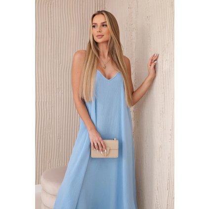 Mušelínové šaty na ramínka modré (Velikost universal, Barva Modrý)