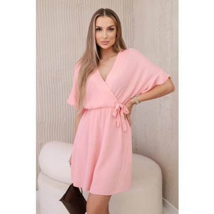 Krátké mušelínové šaty meruňkové (Velikost universal, Barva Meruňka)