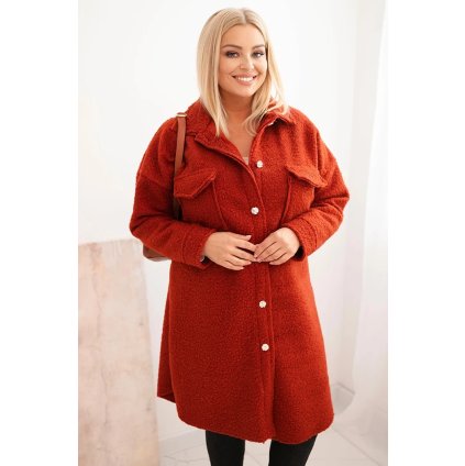 Dámský kabát Plus Size s vlnou na knoflíky červený (Velikost universal, Barva Ruda)