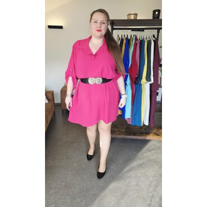 košilové šaty MAIA s límečkem, rukávy na knoflíček a prodlouženým zadním dílem růžové