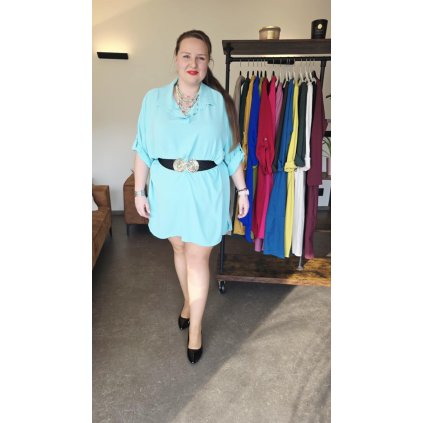 košilové šaty MAIA s límečkem, rukávy na knoflíček a prodlouženým zadním dílem mintové