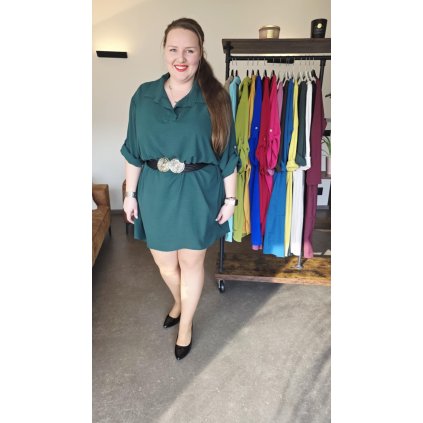 košilové šaty MAIA s límečkem, rukávy na knoflíček a prodlouženým zadním dílem zelené