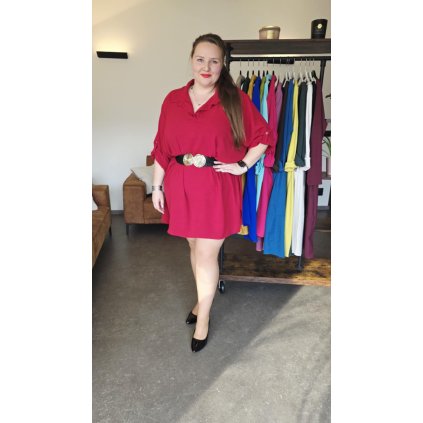 košilové šaty MAIA s límečkem, rukávy na knoflíček a prodlouženým zadním dílem červené