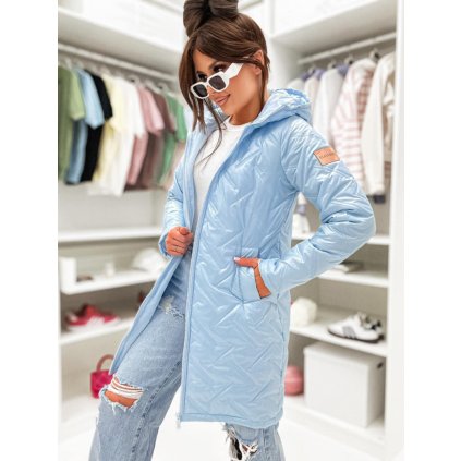 Dámská modrá jarní parka STAYHERE s kapucí, prošíváním a zapínáním na zip.