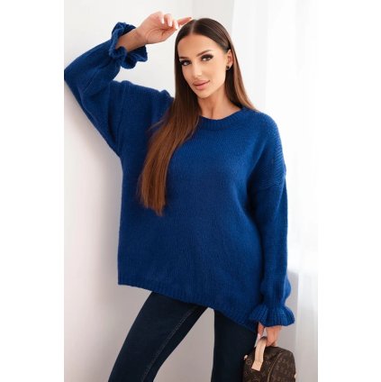 Dámský svetr s příměsí mohéru a vlny volného střihu chabrový (Velikost universal, Barva Chrpa)