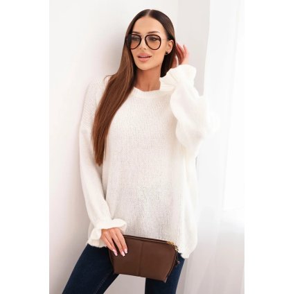 Dámský svetr s příměsí mohéru a vlny volného střihu ecru (Velikost universal, Barva Ecru)