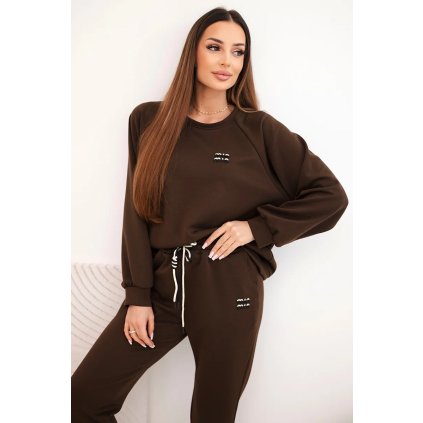 Máslová souprava z viskózy s mikinou a kalhotami hnědý (Velikost universal, Barva Hnědá)