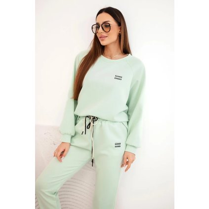 Máslová souprava z viskózy s mikinou a kalhotami mint (Velikost universal, Barva Mátový)