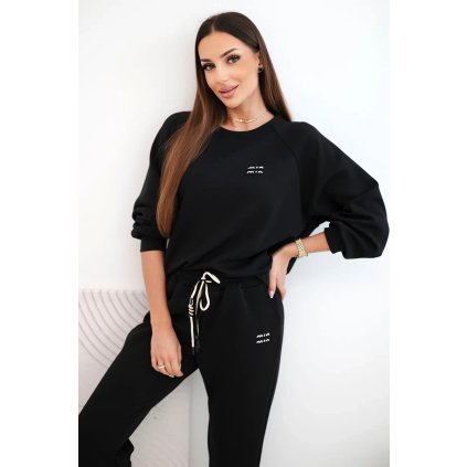 Máslová souprava z viskózy s mikinou a kalhotami černý (Velikost universal, Barva Černá)