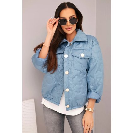 Dámská jarní prošívaná bunda s květinovým vzorem džínová (Velikost universal, Barva Džíny)