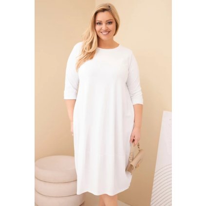 Dámské bavlněné Plussize šaty s kapsami bílé (Velikost universal, Barva Bílá)