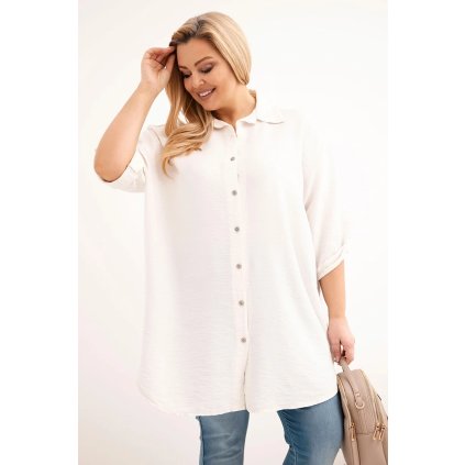 Dámská košile Plus Size z viskózy s delší zadní částí béžová (Velikost universal, Barva Béžová)