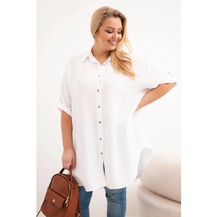 Dámská košile Plus Size z viskózy s delší zadní částí bílá (Velikost universal, Barva Bílá)