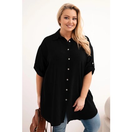 Dámská košile Plus Size z viskózy s delší zadní částí černá (Velikost universal, Barva Černá)