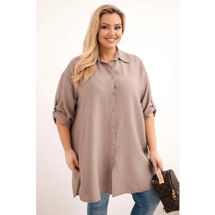 Dámská košile Plus Size z viskózy s delší zadní částí fango (Velikost universal, Barva Fango)