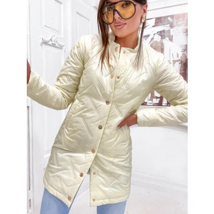 Delší prošívaná bunda bez límečku žlutá