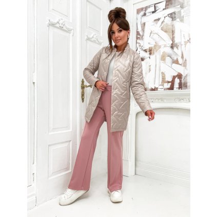 Delší prošívaná bunda bez límečku béžová