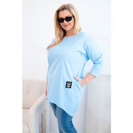 Dámská blůza Plus Size s delším zadním dílem a dlouhým rukávem modrá (Velikost universal, Barva Modrý)