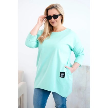Dámská blůza Plus Size s delším zadním dílem a dlouhým rukávem mátová (Velikost universal, Barva Mátový)