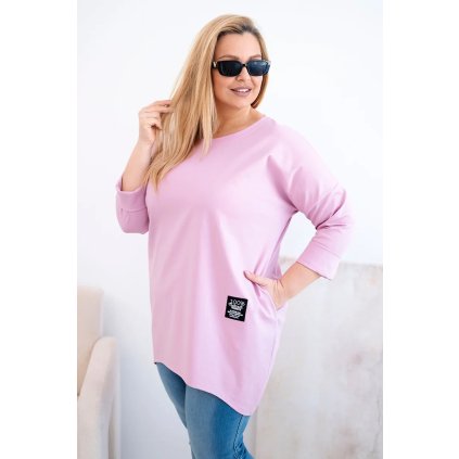 Dámská blůza Plus Size s delším zadním dílem a dlouhým rukávem tmavě růžová (Velikost universal, Barva Tmavě růžová)