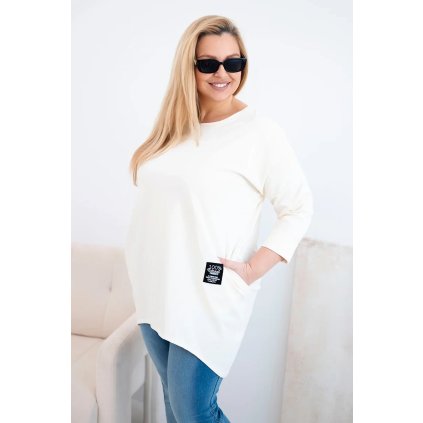 Dámská blůza Plus Size s delším zadním dílem a dlouhým rukávem světle béžová (Velikost universal, Barva Světle béžová)