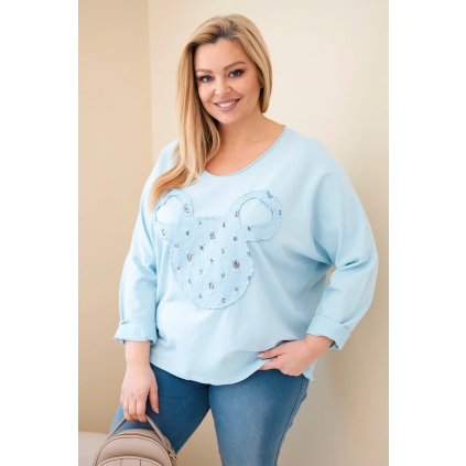 Dámská bavlněná blůza Plus Size s výstřihem do V modrá (Velikost universal, Barva Modrý)