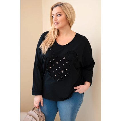 Dámská bavlněná blůza Plus Size s výstřihem do V černá (Velikost universal, Barva Černá)