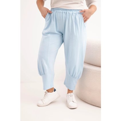 Dámské kalhoty Plus Size s nízkým sedem a gumou v pase modré (Velikost universal, Barva Modrý)