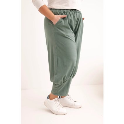 Dámské kalhoty Plus Size s nízkým sedem a gumou v pase khaki (Velikost universal, Barva Khaki)
