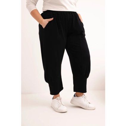 Dámské kalhoty Plus Size s nízkým sedem a gumou v pase černé (Velikost universal, Barva Černá)