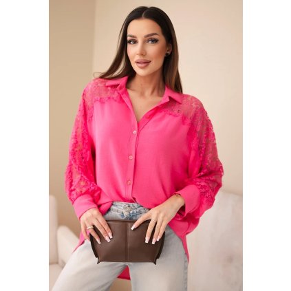 Dámská košile s krajkovými rukávy a límečkem béžová (Velikost universal, Barva Růžová)