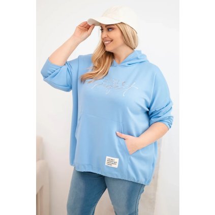 Dámská mikina Plus Size s kapucí a potiskem modrá (Velikost universal, Barva Modrý)