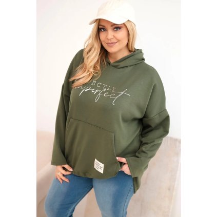 Dámská mikina Plus Size s kapucí a potiskem khaki (Velikost universal, Barva Khaki)