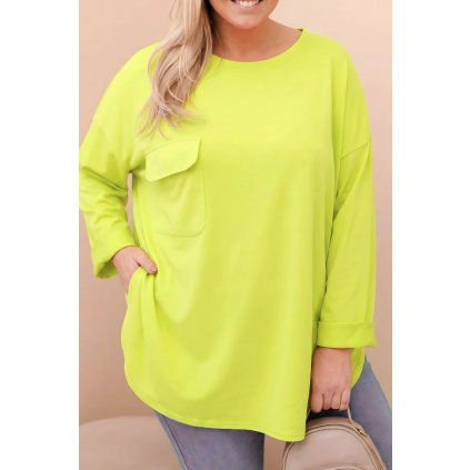 Dámská blůza Plus Size s bavlnou, kapsou a ohrnutým rukávem pistácie (Velikost universal, Barva Pistácie)