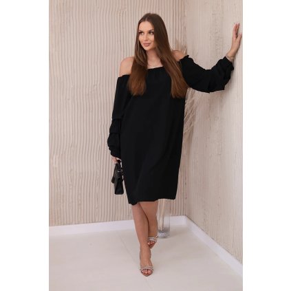 Španělské šaty s ozdobnými rukávy černé (Velikost universal, Barva Černá)