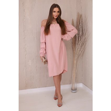 Španělské šaty s ozdobnými rukávy tmavě pudrově růžové (Velikost universal, Barva Tmavě pudrová růžová)