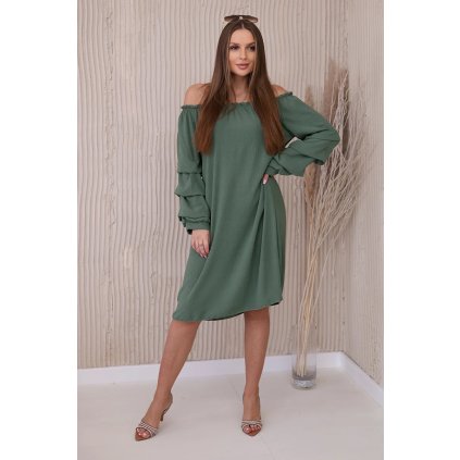 Španělské šaty s ozdobnými rukávy khaki (Velikost universal, Barva Khaki)