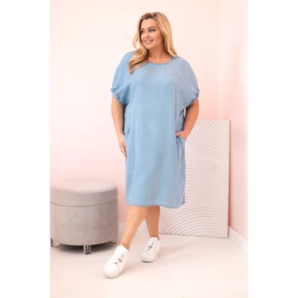 Dámské šaty Plus Size z lyocellu s řasením a kapsami světle džínové (Velikost universal, Barva Jasny Jeansowy)